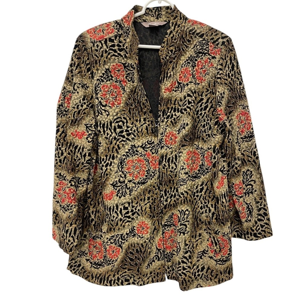Vintage Tan Jay Animal Print Zippered Front Jacket‎ Side Pocket Large